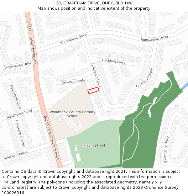 30, GRANTHAM DRIVE, BURY, BL8 1XW: Location map and indicative extent of plot