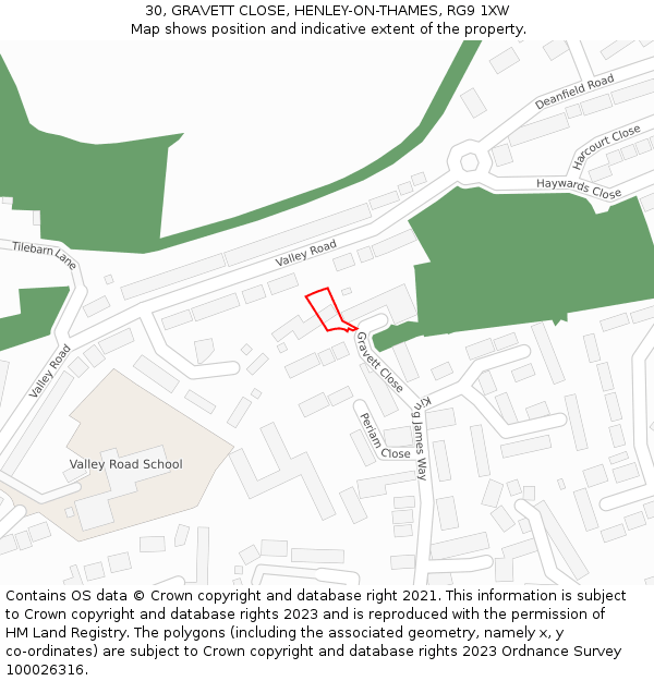 30, GRAVETT CLOSE, HENLEY-ON-THAMES, RG9 1XW: Location map and indicative extent of plot