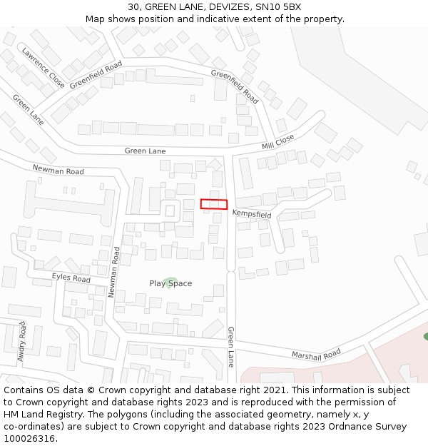 30, GREEN LANE, DEVIZES, SN10 5BX: Location map and indicative extent of plot