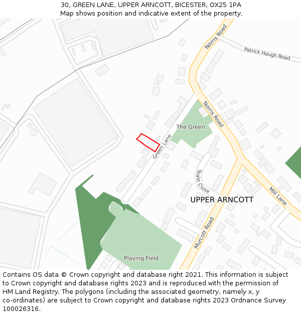 30, GREEN LANE, UPPER ARNCOTT, BICESTER, OX25 1PA: Location map and indicative extent of plot