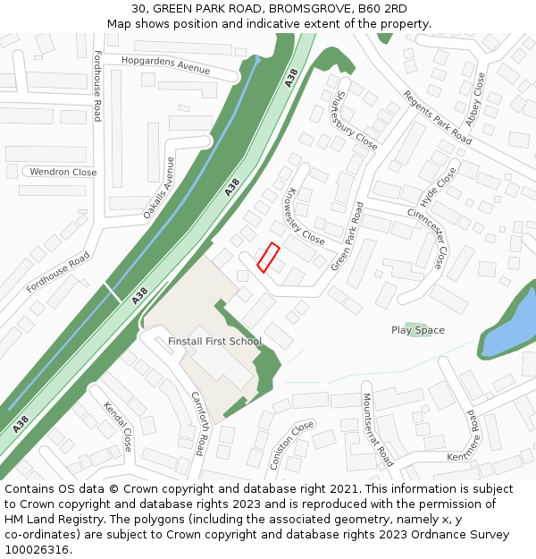 30, GREEN PARK ROAD, BROMSGROVE, B60 2RD: Location map and indicative extent of plot