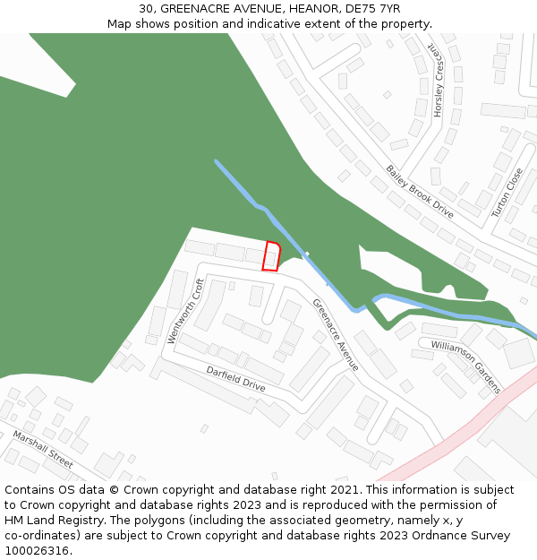 30, GREENACRE AVENUE, HEANOR, DE75 7YR: Location map and indicative extent of plot