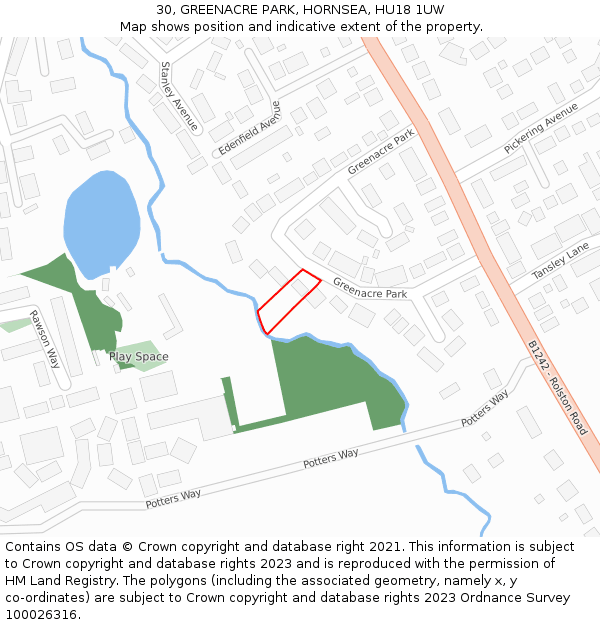 30, GREENACRE PARK, HORNSEA, HU18 1UW: Location map and indicative extent of plot