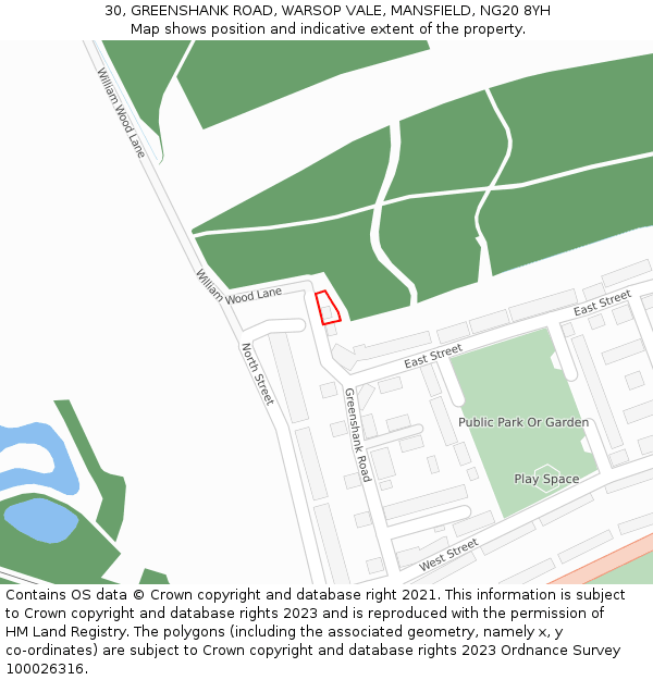 30, GREENSHANK ROAD, WARSOP VALE, MANSFIELD, NG20 8YH: Location map and indicative extent of plot
