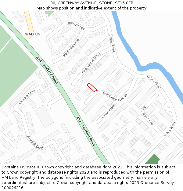 30, GREENWAY AVENUE, STONE, ST15 0ER: Location map and indicative extent of plot