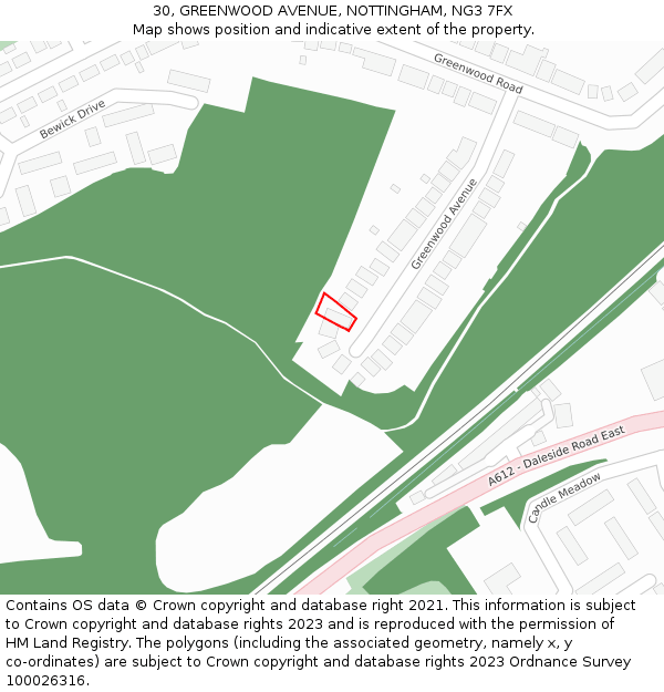 30, GREENWOOD AVENUE, NOTTINGHAM, NG3 7FX: Location map and indicative extent of plot