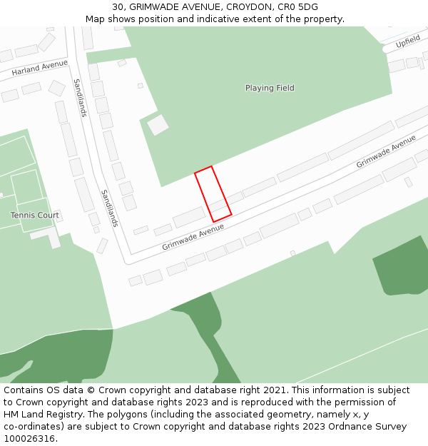 30, GRIMWADE AVENUE, CROYDON, CR0 5DG: Location map and indicative extent of plot