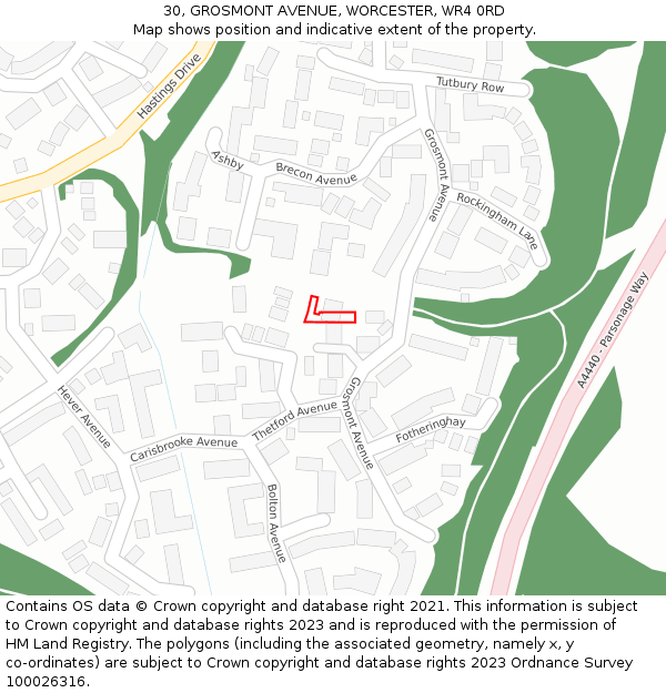 30, GROSMONT AVENUE, WORCESTER, WR4 0RD: Location map and indicative extent of plot