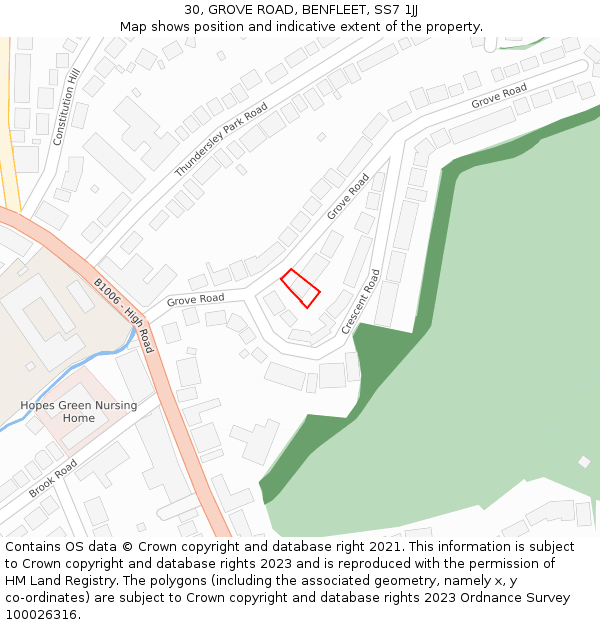 30, GROVE ROAD, BENFLEET, SS7 1JJ: Location map and indicative extent of plot