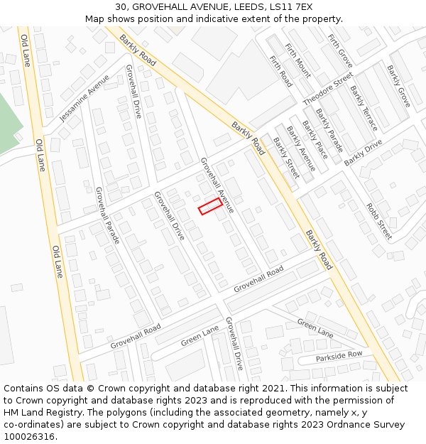 30, GROVEHALL AVENUE, LEEDS, LS11 7EX: Location map and indicative extent of plot