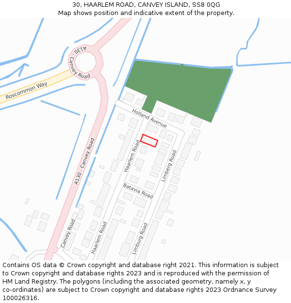 30, HAARLEM ROAD, CANVEY ISLAND, SS8 0QG: Location map and indicative extent of plot