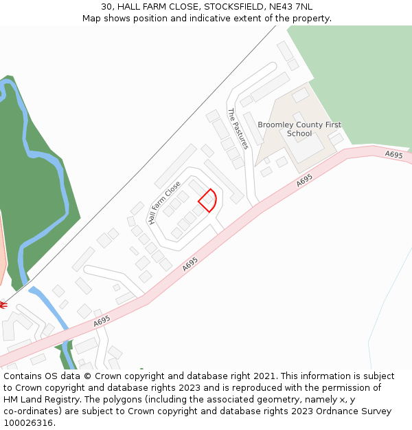 30, HALL FARM CLOSE, STOCKSFIELD, NE43 7NL: Location map and indicative extent of plot