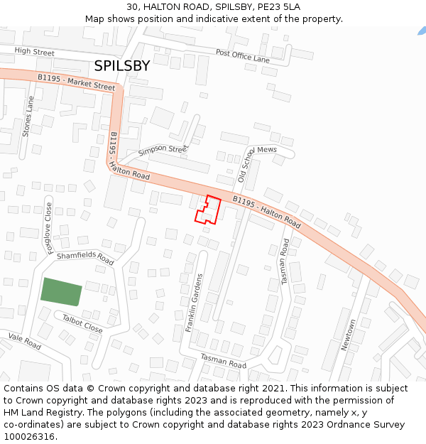 30, HALTON ROAD, SPILSBY, PE23 5LA: Location map and indicative extent of plot