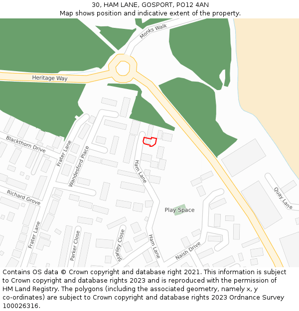 30, HAM LANE, GOSPORT, PO12 4AN: Location map and indicative extent of plot