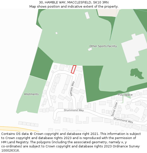 30, HAMBLE WAY, MACCLESFIELD, SK10 3RN: Location map and indicative extent of plot