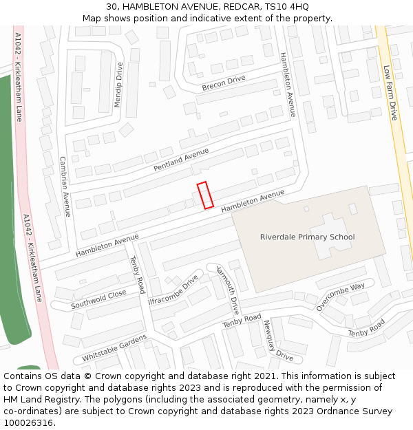30, HAMBLETON AVENUE, REDCAR, TS10 4HQ: Location map and indicative extent of plot