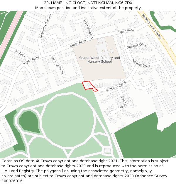 30, HAMBLING CLOSE, NOTTINGHAM, NG6 7DX: Location map and indicative extent of plot