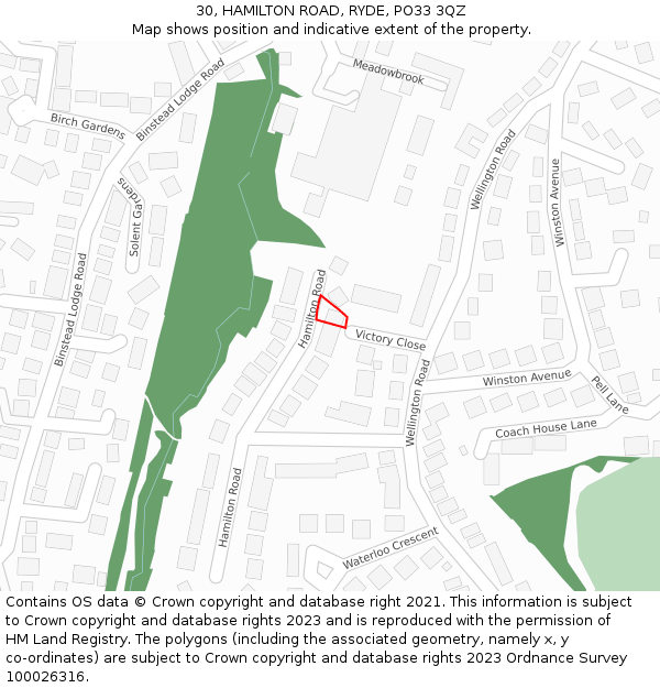 30, HAMILTON ROAD, RYDE, PO33 3QZ: Location map and indicative extent of plot