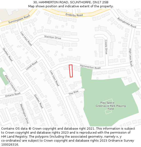 30, HAMMERTON ROAD, SCUNTHORPE, DN17 2SB: Location map and indicative extent of plot