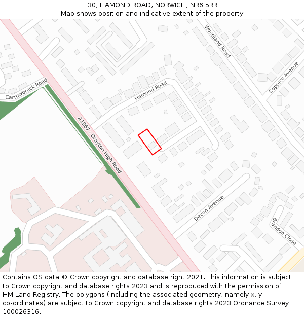 30, HAMOND ROAD, NORWICH, NR6 5RR: Location map and indicative extent of plot