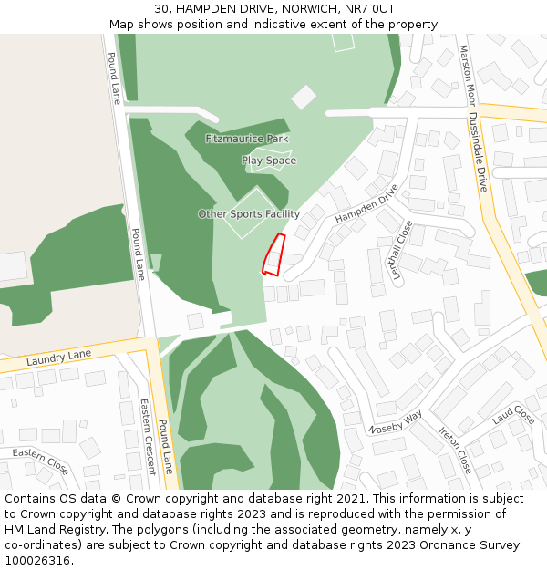 30, HAMPDEN DRIVE, NORWICH, NR7 0UT: Location map and indicative extent of plot