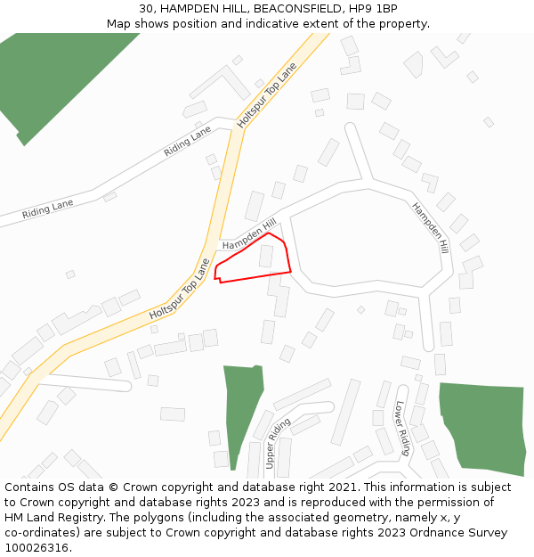 30, HAMPDEN HILL, BEACONSFIELD, HP9 1BP: Location map and indicative extent of plot