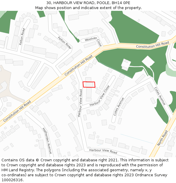 30, HARBOUR VIEW ROAD, POOLE, BH14 0PE: Location map and indicative extent of plot