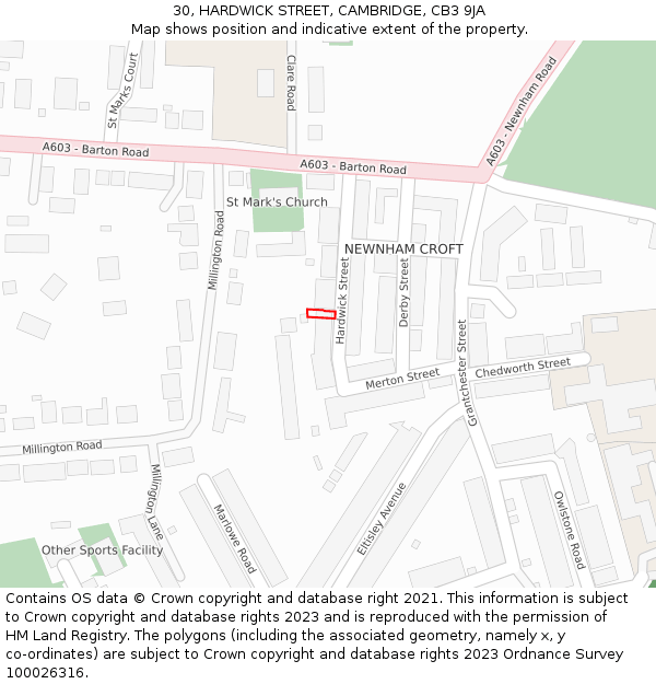 30, HARDWICK STREET, CAMBRIDGE, CB3 9JA: Location map and indicative extent of plot