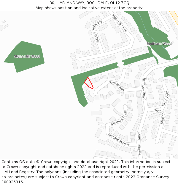 30, HARLAND WAY, ROCHDALE, OL12 7GQ: Location map and indicative extent of plot