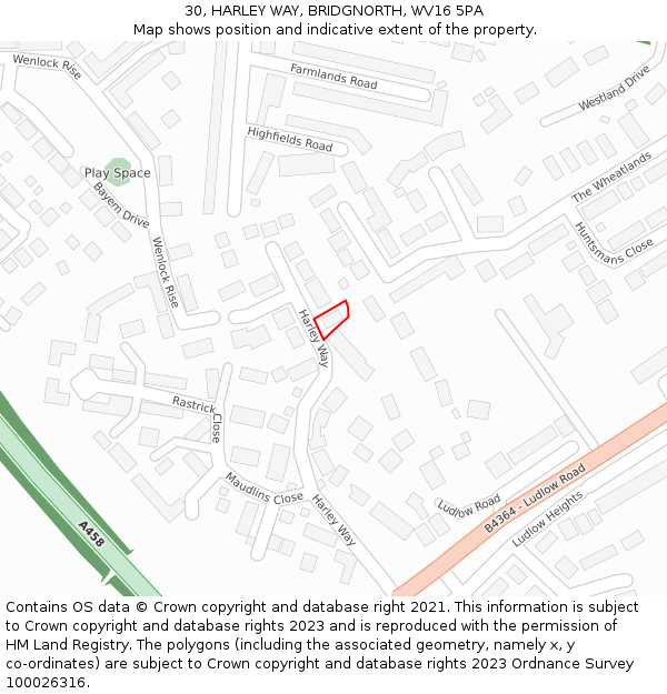 30, HARLEY WAY, BRIDGNORTH, WV16 5PA: Location map and indicative extent of plot