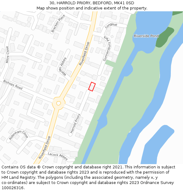 30, HARROLD PRIORY, BEDFORD, MK41 0SD: Location map and indicative extent of plot