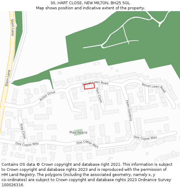 30, HART CLOSE, NEW MILTON, BH25 5GL: Location map and indicative extent of plot