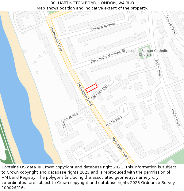 30, HARTINGTON ROAD, LONDON, W4 3UB: Location map and indicative extent of plot