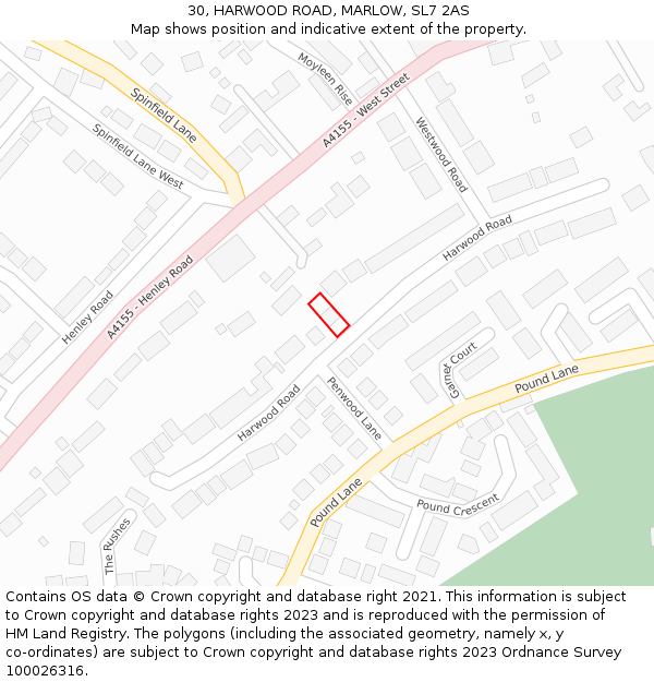 30, HARWOOD ROAD, MARLOW, SL7 2AS: Location map and indicative extent of plot