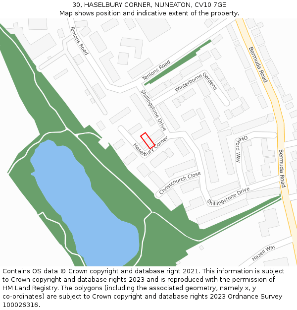 30, HASELBURY CORNER, NUNEATON, CV10 7GE: Location map and indicative extent of plot