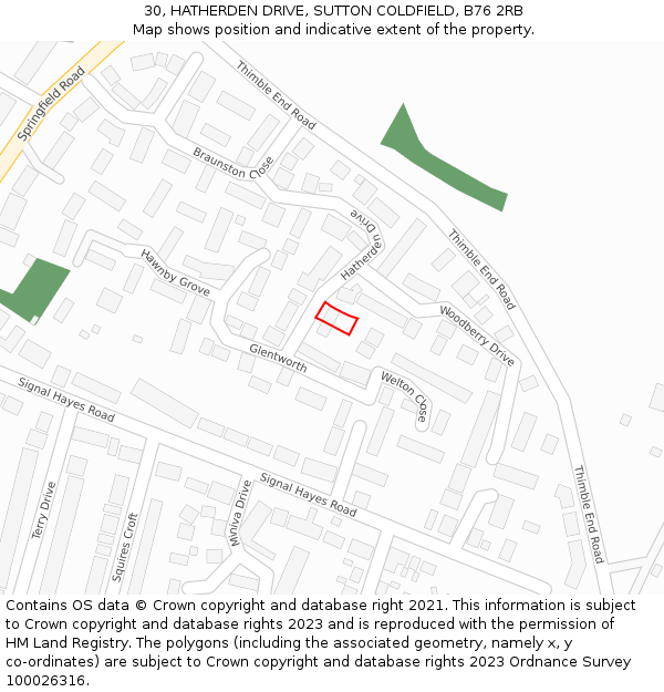 30, HATHERDEN DRIVE, SUTTON COLDFIELD, B76 2RB: Location map and indicative extent of plot