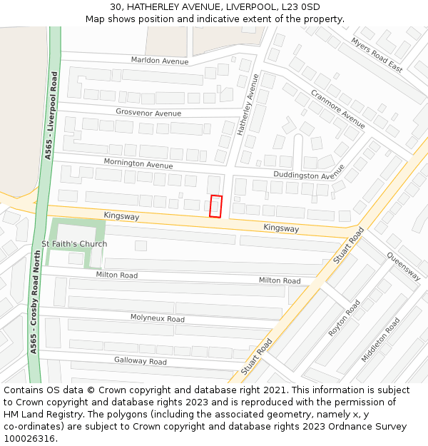 30, HATHERLEY AVENUE, LIVERPOOL, L23 0SD: Location map and indicative extent of plot