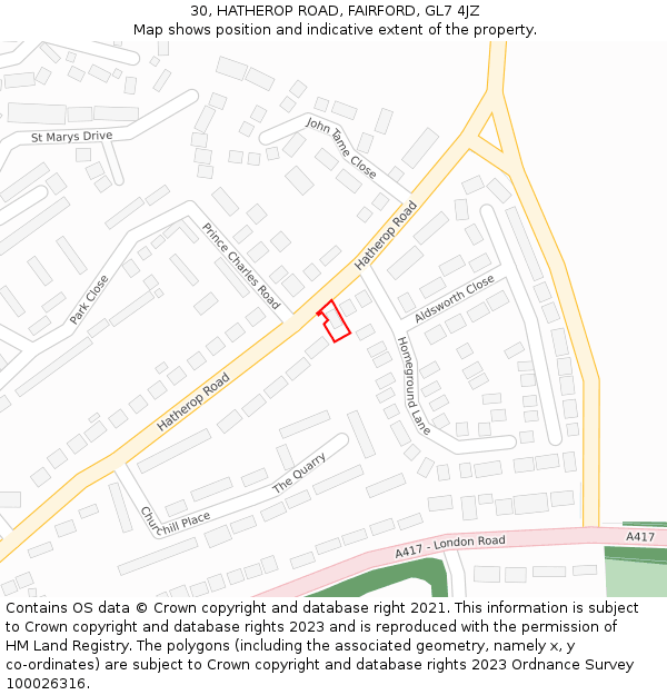 30, HATHEROP ROAD, FAIRFORD, GL7 4JZ: Location map and indicative extent of plot