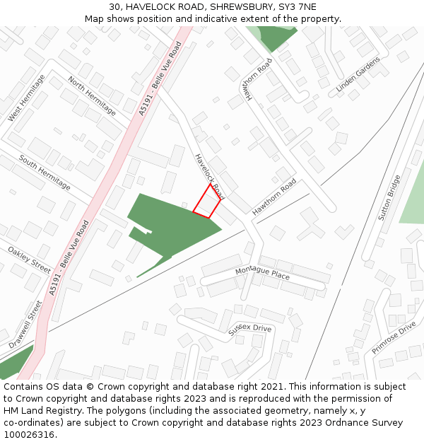 30, HAVELOCK ROAD, SHREWSBURY, SY3 7NE: Location map and indicative extent of plot