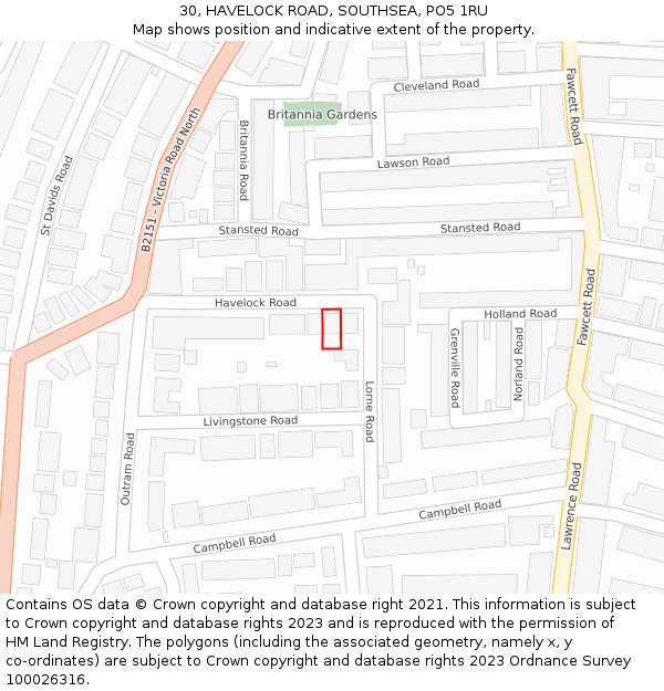 30, HAVELOCK ROAD, SOUTHSEA, PO5 1RU: Location map and indicative extent of plot