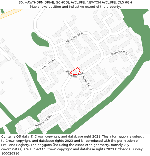 30, HAWTHORN DRIVE, SCHOOL AYCLIFFE, NEWTON AYCLIFFE, DL5 6GH: Location map and indicative extent of plot