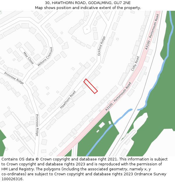30, HAWTHORN ROAD, GODALMING, GU7 2NE: Location map and indicative extent of plot