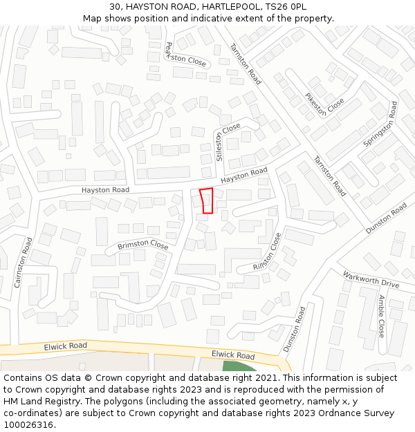 30, HAYSTON ROAD, HARTLEPOOL, TS26 0PL: Location map and indicative extent of plot