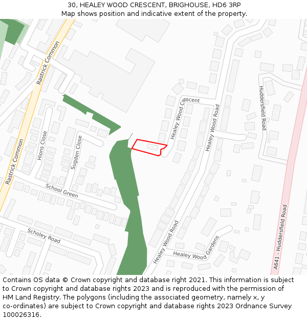 30, HEALEY WOOD CRESCENT, BRIGHOUSE, HD6 3RP: Location map and indicative extent of plot