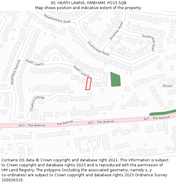 30, HEATH LAWNS, FAREHAM, PO15 5QB: Location map and indicative extent of plot