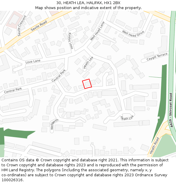 30, HEATH LEA, HALIFAX, HX1 2BX: Location map and indicative extent of plot