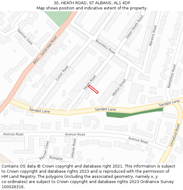 30, HEATH ROAD, ST ALBANS, AL1 4DP: Location map and indicative extent of plot