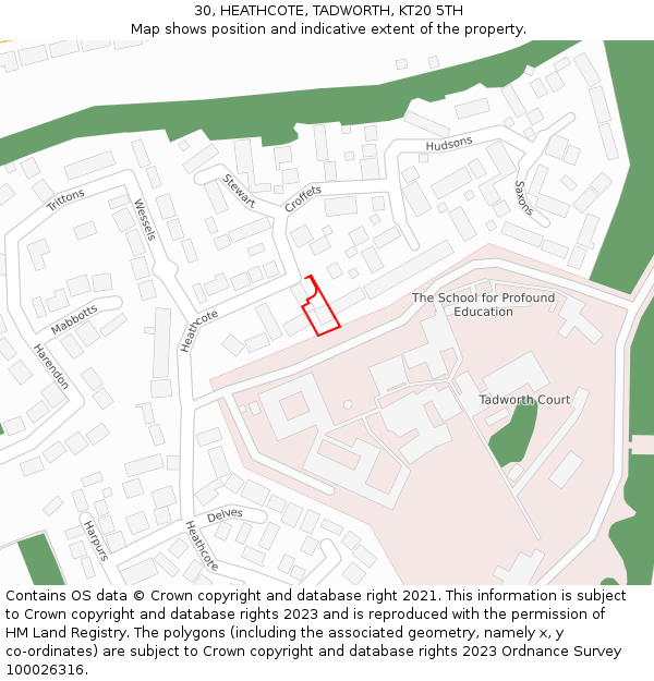 30, HEATHCOTE, TADWORTH, KT20 5TH: Location map and indicative extent of plot