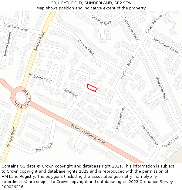 30, HEATHFIELD, SUNDERLAND, SR2 9EW: Location map and indicative extent of plot