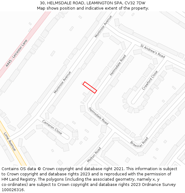 30, HELMSDALE ROAD, LEAMINGTON SPA, CV32 7DW: Location map and indicative extent of plot